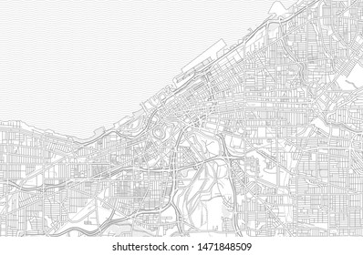 Cleveland, Ohio, USA, bright outlined vector map with bigger and minor roads and steets created for infographic backgrounds.