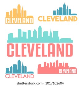 Cleveland Ohio USA Flat Icon Skyline Silhouette Design. City Vector Art Famous Buildings Color Set.