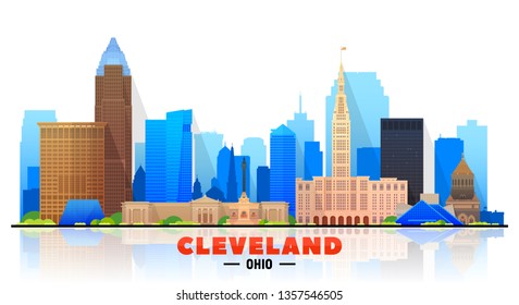 Cleveland Ohio (USA) skyline with panorama in sky background. Vector Illustration. Business travel and tourism concept with modern buildings. Image for banner or web site