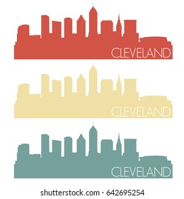 Cleveland Ohio USA Skyline Silhouette City Stamp Vector Color Vintage Set logo Clip Art Illustration.