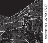 Cleveland Ohio Vector Map, Detailed City Street Map Black and White Minimalist Line Art