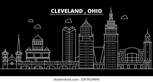 Cleveland silhouette skyline. USA - Cleveland vector city, american linear architecture, buildings. Cleveland travel illustration, outline landmarks. USA flat icon, american line banner