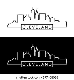 Cleveland skyline. Black linear style. Editable vector file. 