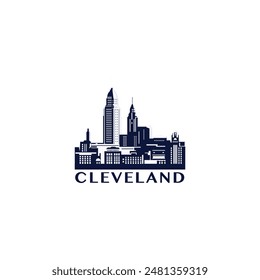 Cleveland skyline, downtown panorama logo, logotype. USA, Ohio state monochrome badge, contour sticker, isolated vector horizon pictogram with skyscrapers