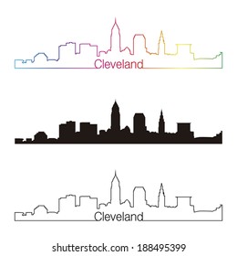 Cleveland skyline linear style with rainbow in editable vector file