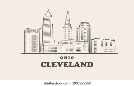 Cleveland skyline, ohio drawn sketch