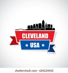 Cleveland skyline - ribbon banner - Ohio - vector illustration