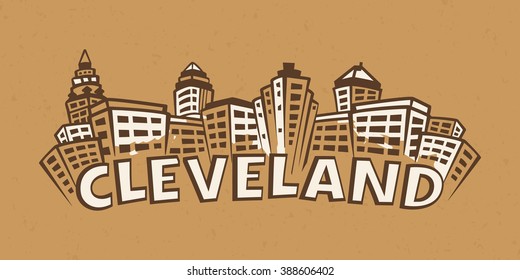 Cleveland Skyline silhouette on beige cardboard background. Vector