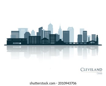 Silueta de línea de horizonte de Cleveland con reflexión. Paisaje Cleveland, Ohio. Ilustración vectorial.