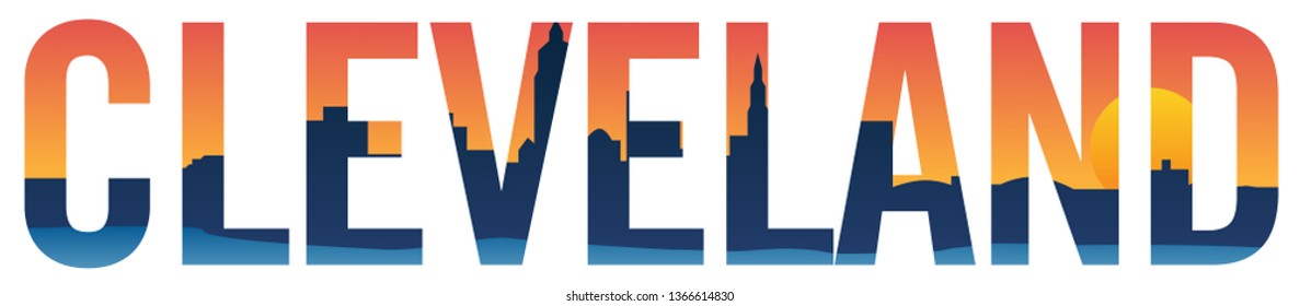 Cleveland skyline in text isolated vector graphic illustration