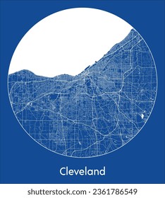 Cleveland Estados Unidos Norteamérica Mapa de la ciudad de la impresión azul Circle vector ilustración