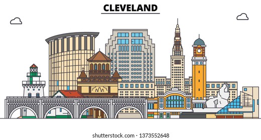 Cleveland , United States, outline travel skyline vector illustration. 