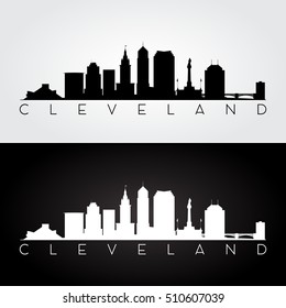 Skyline und Wahrzeichen von Cleveland USA Silhouette, Schwarz-Weiß-Design, Vektorgrafik.