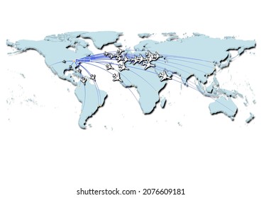 Cleveland-United States of America in concept vector illustration, map showing flights from Cleveland-United States of America to major cities around the world.