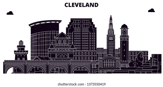 Cleveland,United States, vector skyline, travel illustration, landmarks, sights. 