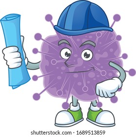 A clever Architect of coronavirus influenza with blue prints and blue helmet