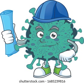 A clever Architect of critical coronavirus with blue prints and blue helmet