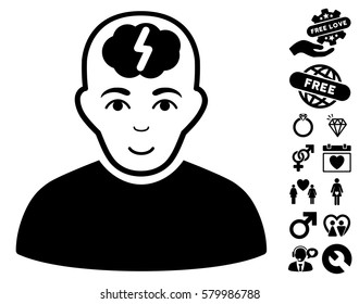 Clever Boy icon with bonus lovely images. Vector illustration style is flat iconic black symbols on white background.