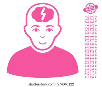 Clever Boy pictograph with bonus avatar images. Vector illustration style is flat iconic pink symbols on white background.