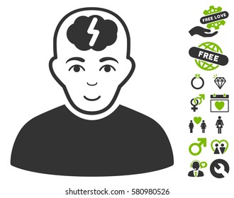 Clever Boy pictograph with bonus valentine pictograms. Vector illustration style is flat iconic eco green and gray symbols on white background.
