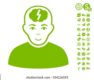 Clever Boy pictograph with free bonus clip art. Vector illustration style is flat iconic symbols, eco green color, white background.