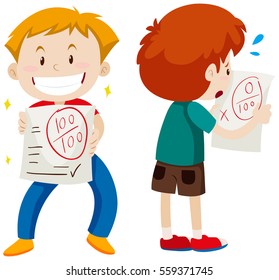 Clever boy and stupid boy illustration