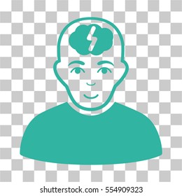 Clever Boy vector pictogram. Illustration style is flat iconic cyan symbol on a chess transparent background.