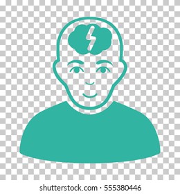 Clever Boy vector pictograph. Illustration style is flat iconic cyan symbol on a chess transparent background.