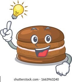 a clever chocolate macaron cartoon character style have an idea gesture