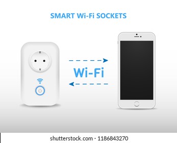 Clever connectors Wi-Fi connects to the smartphone.
White smart socket, white smartphone.