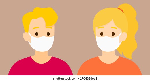 A clever couple with mask protect them from COVID-19, vector, illustration