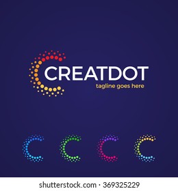 Clever and creative, dots or point letter C logo. Smart and idea vector logotype on dark blue background. crypto, coin, currency, bitcoin, cryptocurrency, blockchain, mining, nft