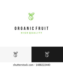 Clever and creative mono line green fruit logo with leaves