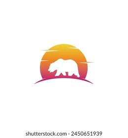 a clever design combination of a bear and a brightly colored sunset