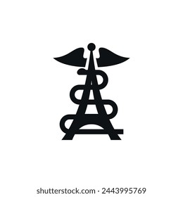 a clever design combination between the caduceus and the eiffel tower for the healthcare industry