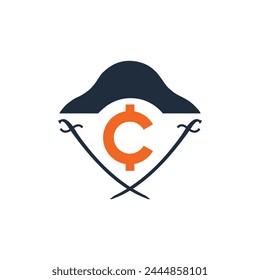 clever design combination between letter c crypto and pirates hat and sword