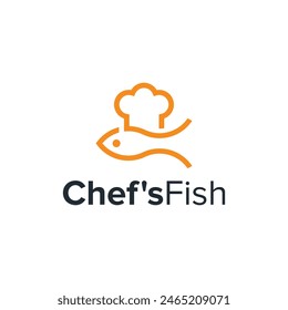 the clever design combination of a chef's hat and a fish makes for a unique design
