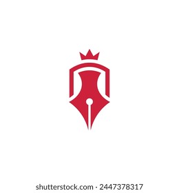 clever design combination of crown and writer's pen in emblem