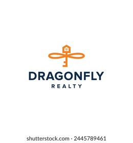 a clever design combination of a dragonfly and a house key for the real estate industry
