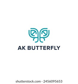 Una combinación de diseño inteligente de la letra AK y la mariposa con líneas limpias y claras