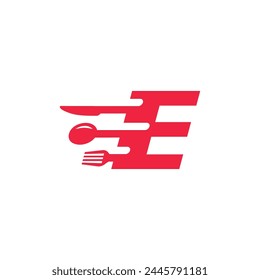 a clever design combination of the letter e and cutlery that seems to move quickly