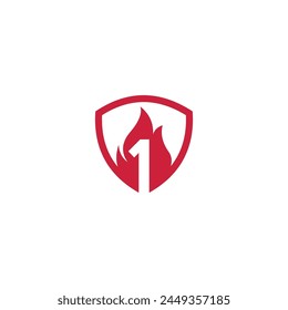 a clever design combination of the number one, fire and shield for the security industry