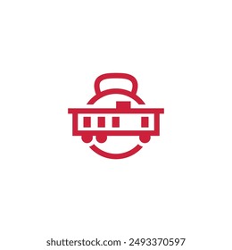 the clever design combination of train and gym symbols makes for a unique design