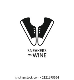 A clever double meaning logo featuring shoes and wine. Double meaning design concept. Modern, creative and elegant negative space logo.