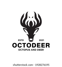 A clever dual meaning logo featuring a octopus and deer. Double meaning design concept. Modern, creative, and elegant negative space logo.