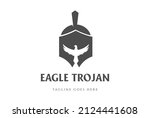 Clever Eagle Hawk Falcon Bird with Roman Greek Trojan Spartan Helmet Logo Design Vector