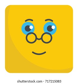 Clever emoticon face flat icon vector illustration for design and web isolated on white background. Vector emoticon. Yellow emoticon face.