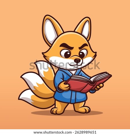 Clever Fox Reading Book Cute Cartoon Character
