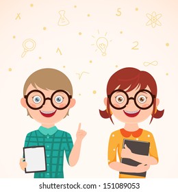 Clever girl and boy. Love story. School life