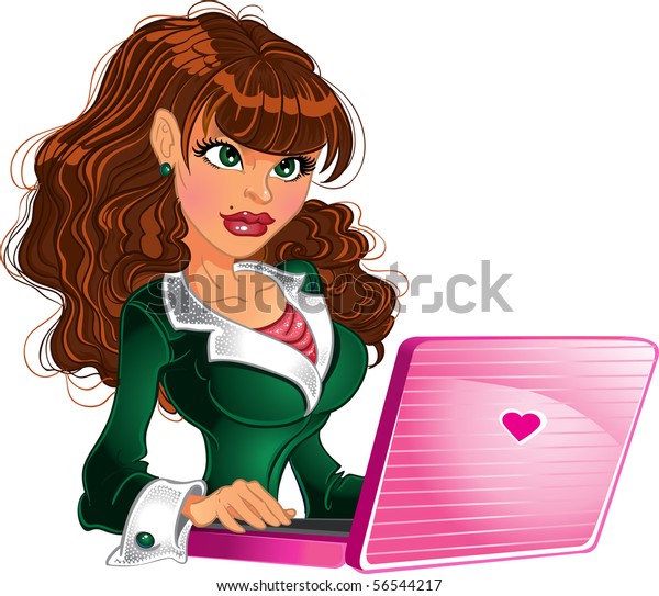 Clever Girl On Computer Stock Vector (Royalty Free) 56544217